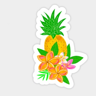 Tropical pineapple print with plumeria flowers. Sticker